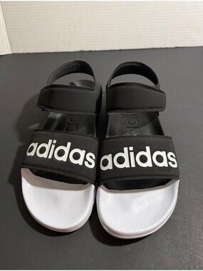 adidas Black and White Men's Double Strap Slide Sandals